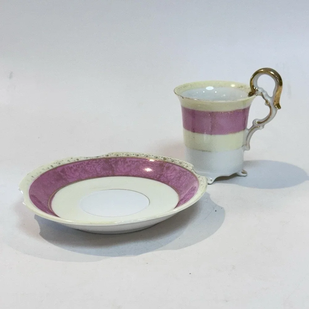 Vintage Ucagco Occupied Japan‎ Demitasse Espresso Cup Ornate Handle Pink & Gold